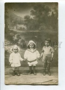 3103692 RUSSIA Charming KIDS Sailor Vintage REAL PHOTO 1915