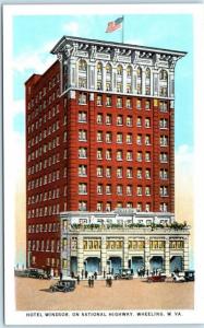 WHEELING, West Virginia WV  National Highway HOTEL WINDSOR c1930s Linen Postcard