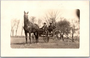 Two Men In Horse-Drawn Carriage Antique RPPC Real Photo Postcard