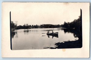 Melrose Wisconsin WI Postcard RPPC Photo Boat Canoe On Lake 1913 Antique Posted