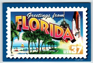 Greetings From Florida Large Letter Chrome Postcard Unused USPS 2001 Beach Boat