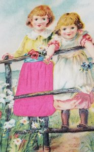 Vintage Silk Birthday Greetings Children On Fence Chambersburg Pa Postcard C2