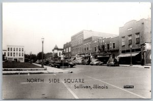 Sullivan Illinois 1940s RPPC Real Photo Postcard North Side Square Theatre Cars