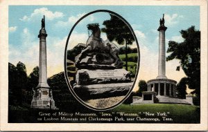 Vtg Monuments Lookout Mountain Chickamauga Park Chattanooga Tennessee Postcard