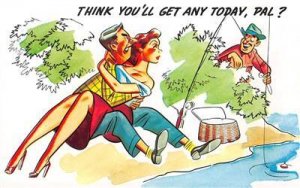 Risque Comic Think You'll Get Any Today, Pal? Fishing c1950s Vintage Postcard 