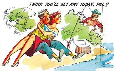 Risque Comic Think You'll Get Any Today, Pal? Fishing c1950s Vintage Postcard 