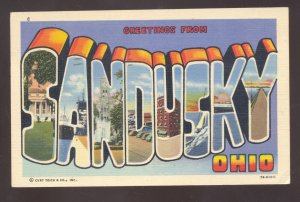 GREETINGS FROM SANDUSKY OHIO VINTAGE LARGE LETTER LINEN POSTCARD