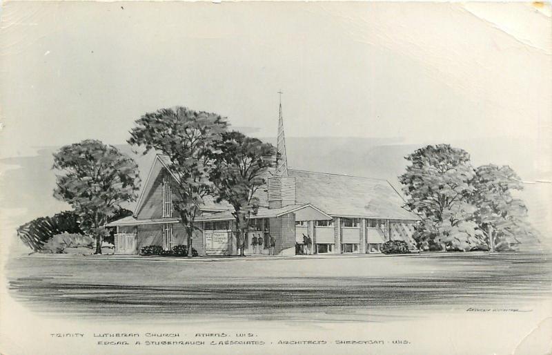 Athens WI RPPC Architect Stubenroche: Trinity Lutheran, Artist Conception~c 950 