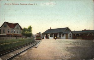 Rockaway Beach Long Island NY RR Train Depot Station Hammels c1910 Postcard