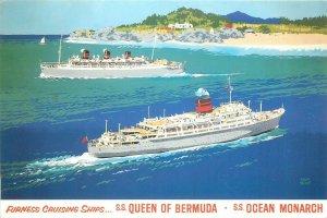 Furness Cruising ships SS Queen of Bermuda & SS Ocean Monarch postcard