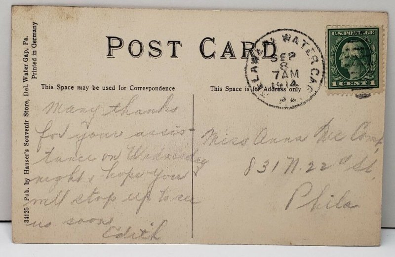 Delaware Water Gap Pennsylvania Canoeing Hand Colored Tinted c1914 Postcard C7