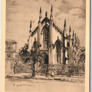 c1920s Charleston SC Huguenot Church Drawing Print Elizabeth O'Neill Verner A209