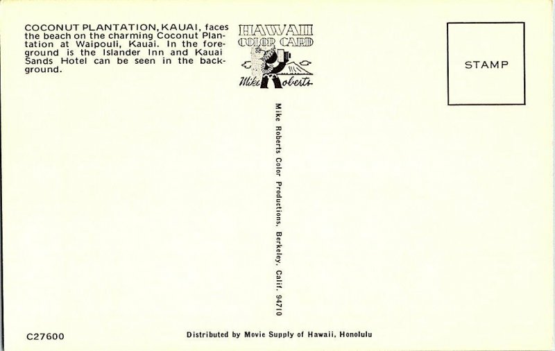Coconut Plantation Waipouli Kauai Hawaii Vintage Postcard Standard View Card United States