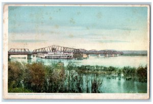 c1950 Santa Fe Bridge Mississippi River Ferry Boat Fort Madison Iowa IA Postcard