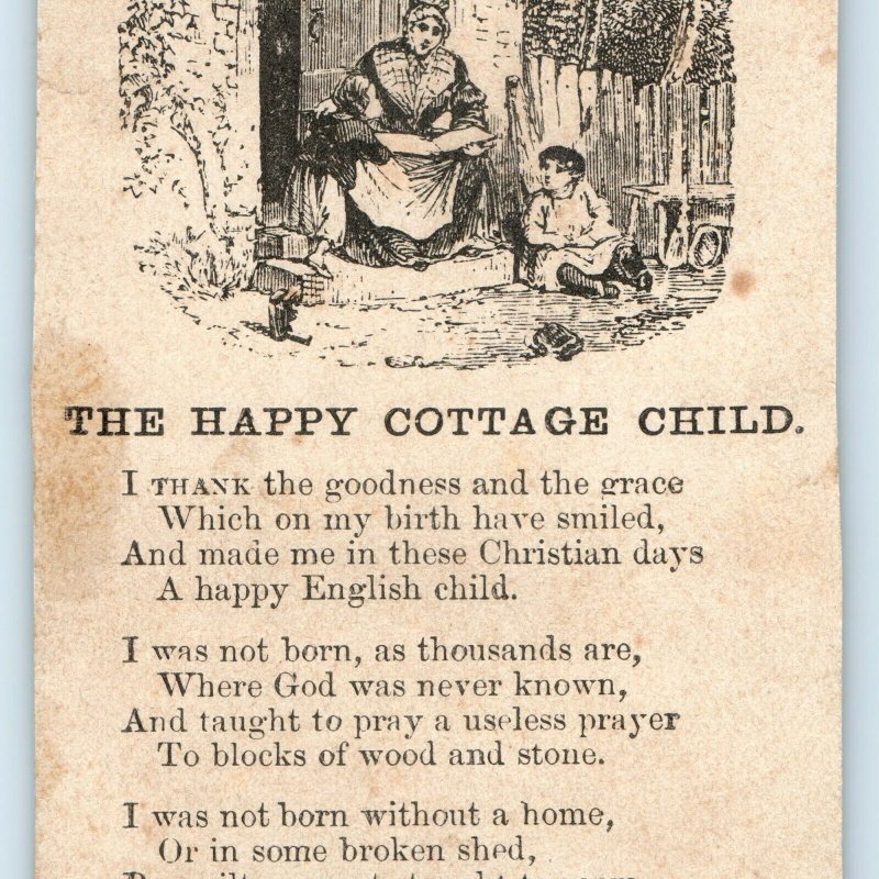 c1880s Happy Cottage Child Victorian Poem Trade Card Country Farm Childhood C24