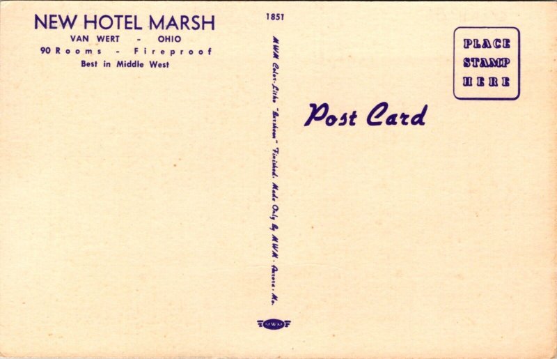 Linen Postcard Multiple Views of Hotel Marsh in Van Wert, Ohio