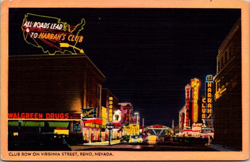 Linen Postcard Club Row on Virginia Street in Reno, Nevada