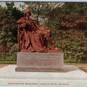 1910s Chicago IL Shakespeare Monument Lincoln Park Postcard Samuel Johnston A263