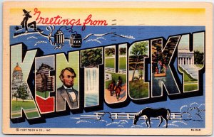 VINTAGE POSTCARD GREETINGS FROM KENTUCKY LARGE LETTERS CURT TEICH MAILED 1954