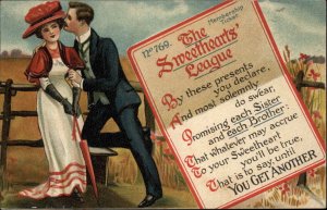 Romance Humor Sweethearts League Membership Ticket c1910 Vintage Postcard