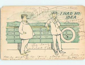 Pre-1907 comic MEN STANDING AT THE RAILING OF SHIP BOAT HL2141