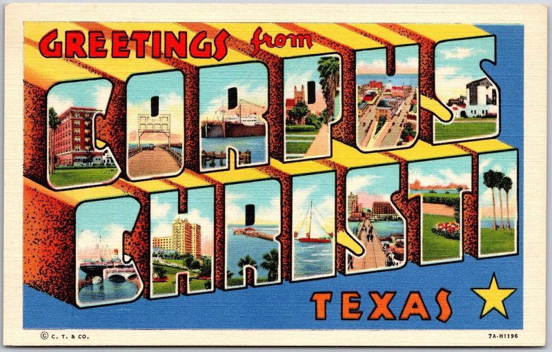 Greetings From Corpus Christi Texas TX Large Letter Landmarks Postcard