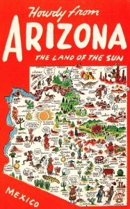 Vintage Postcard Howdy From Arizona the Land of the Sun Landmarks Map