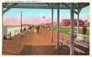 Vintage Postcard Happy Place Along Boardwalk & Park Ocean Grove New Jersey NJ
