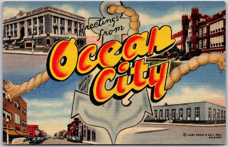 Greetings From Ocean City Maryland MD Large Letter Buildings Postcard