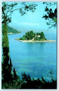 OLYMPIC AIRWAYS ~ Advertising CORFU Pontikonisi Islet Byzantine Chapel Postcard