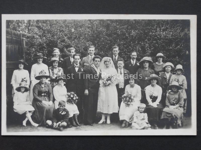 WW1 Wedding Portrait Naval SAILOR SOLDIER BRIDE GROOM & FAMILY c1918 RP Postcard