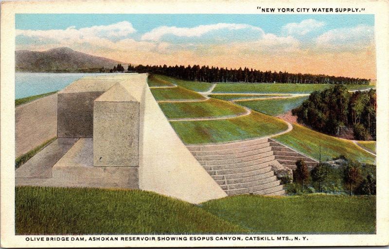 Olive Bridge Dam, Ashokan Reservoir Esopus Canyon Catskills NY Vtg Postcard M04