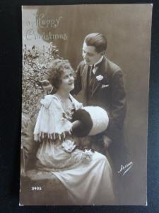 Greeting: A Happy Christmas, Romance & Muff, Old Postcard (2)