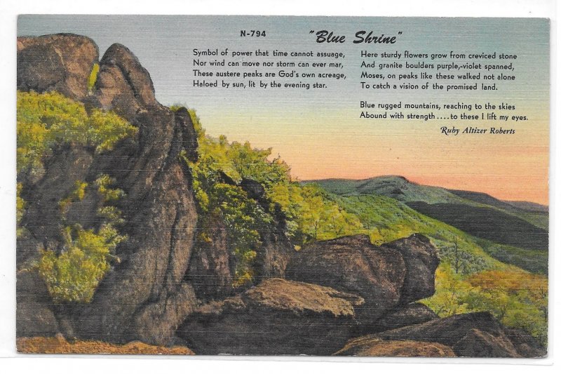 Virginia Poet Laureate Blue Shine Ruby Alitzer Roberts Mountains Vntg Postcard