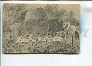 482238 MULTIPLE BABIES Huge UMBRELLA & Stork Vintage postcard COLLAGE