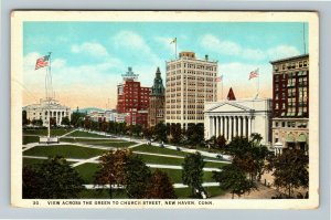 New Haven CT-Connecticut, View Across Green Church Street Vintage Postcard