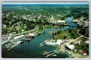Birdseye Aerial View Of Parry Sound Ontario Canada, Vintage Chrome Postcard