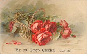 Good Cheer Greeting Rose Basket Klein Antique Postcard K56007