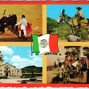 c1970s Mexico Multi-View Bullfight Church Donkey Rider Street Chrome 4x6 PC M25