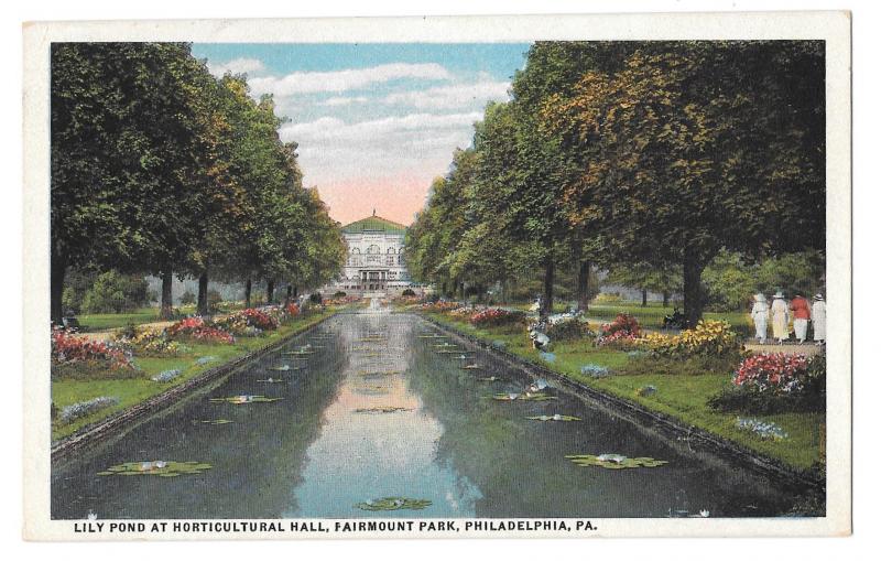 Philadelphia PA Fairmount Park Horticultural Hall Lily Pond Vintage Postcard