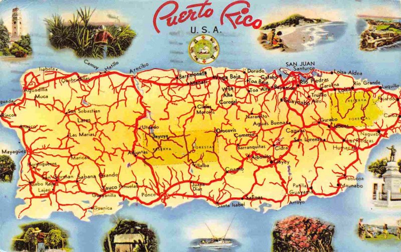 Puerto Rico System Map 1968 postcard