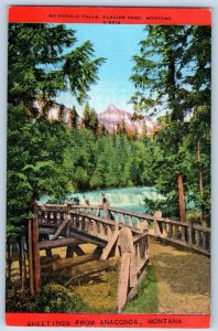 Anaconda Montana MT Postcard Greetings Mc Donald Falls Glacier Park Scene c1940