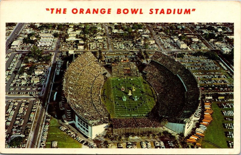 Orange Bowl Stadium Miami Florida Scenic Birds Eye View Chrome Postcard 