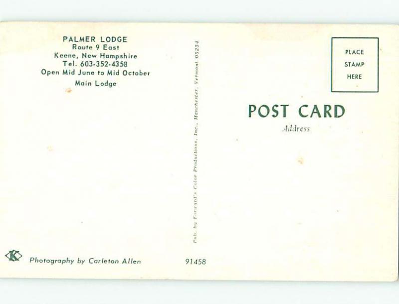 Unused Pre-1980 PALMER LODGE MOTEL Keene New Hampshire NH u2398