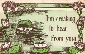 I'm Croaking to hear from you! Frog Comic Cobb Shinn Art 1911 Vintage Postcard