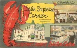 Postcard 1940s Pennsylvania Allentown Cossie Snyder Corner Lobster 23-12553