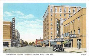 Hotel Pawnee Fox Paramount Theaters North Platte Nebraska linen postcard