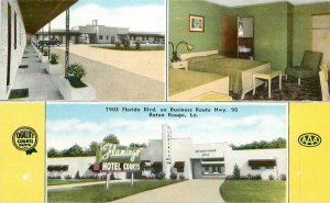 Baton Rouge Louisiana Flamingo Hotel Court 1950s Postcard Kropp Linen 9256