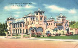 Vintage Postcard Casa De Espana En Puerto Rico Artistic Building San Juan P. R.