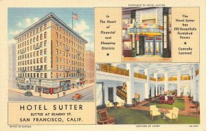 HOTEL SUTTER Kearny Street San Francisco c1940s Vintage Linen Postcard